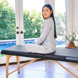 Portable Massage Bed with Wooden Legs - Black