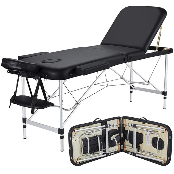 Portable Massage Bed with Aluminium Legs - Black