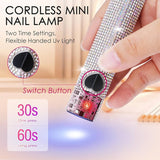 Mini Hand UV LED Light / Lamp - 3W - UV Torch with Stand - Rechargeable - Heart Rhinestones