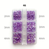 Nail Rhinestones - Flat Back Resin - 6 Grid Box