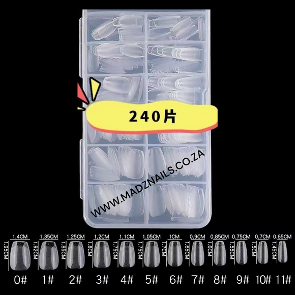 Coffin  - Extra Short - Full Cover - Clear - Nail Tips - 240pcs