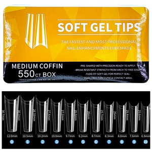 Coffin - Medium Half Cover Soft Gel Nail Tips - 550pcs - Clear - Box