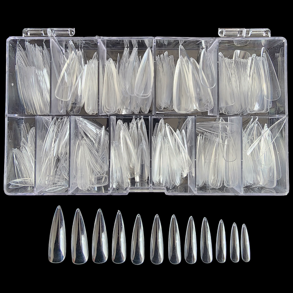 Stiletto - Full Cover Soft Gel Nail Tips - 500pcs - Clear - Box