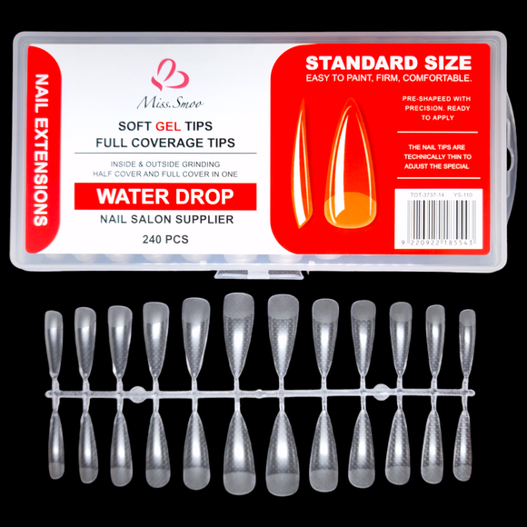 Water Drop / Stiletto - Medium - Full Cover - Soft Gel - Clear - Nail Tips - 240pcs