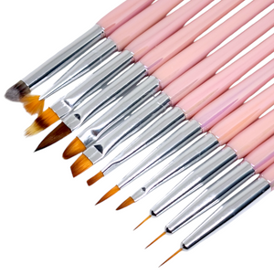 Manicure Brush Set - 12pcs - Pink