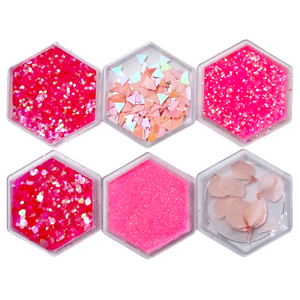 Nail Decoration - Glitter & Sequins - Pink - 6pcs