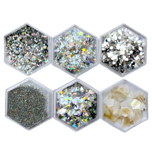 Nail Decoration - Glitter & Sequins - Silver - 6pcs