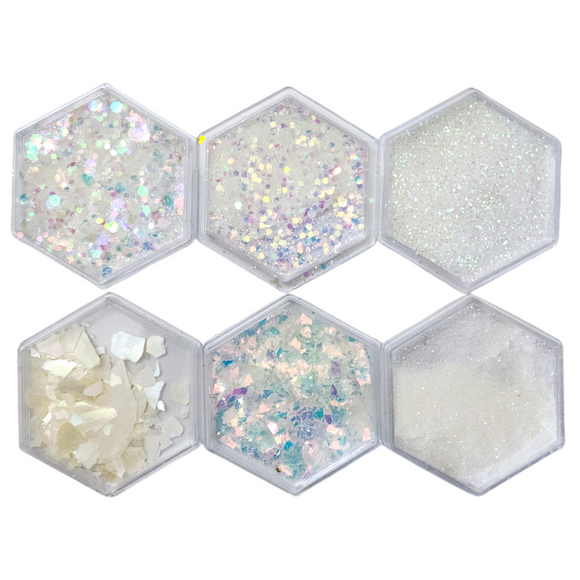 Nail Decoration - Glitter & Sequins - White - 6pcs