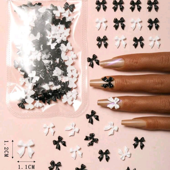 Bow Nail Decoration - Black & White - 50pcs