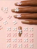 Bow Nail Decoration - Pink & White - 20pcs