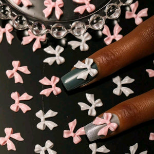 Bow Nail Decoration - Pink & White - 20pcs