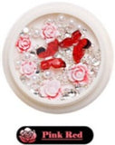 Nail Decoration - Mix Roses & Pearls -  Pink Red