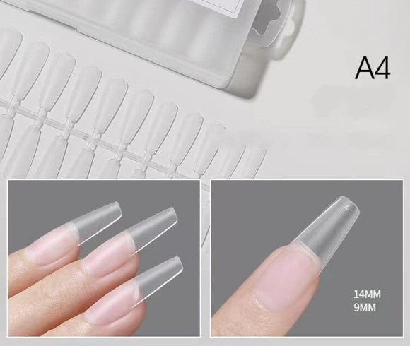 Coffin - Long Full Cover Nail Tips - (A4) - 240pcs - Box - Clear