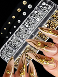 Nail Decoration - Gold & Silver - Flat Bottom - Pearls
