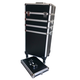 Storage Case - Professional Beauty Case / Make-up Case Trolly - 4 Layers - Black with Silver Trimming