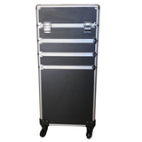 Storage Case - Professional Beauty Case / Make-up Case Trolly - 4 Layers - Black with Silver Trimming