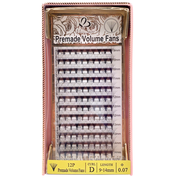 Eyelash Extension - Premade Volume Fans - 12P - 0.07 D - 9-14mm