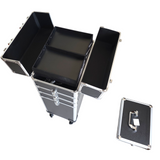 Storage Case - Professional Beauty Case / Make-up Case Trolly - 4 Layers - Black with Silver Trimming