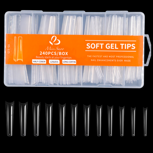 Coffin - 3XL - Full Cover - Soft Gel Nail Tips - 240pcs - Clear