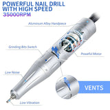 35000RPM Electric Nail File/Drill Machine - Rechargeable / Cordless / Portable