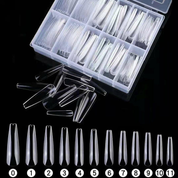 Coffin - XL Long Full Cover / Press On Nail Tips - 120pcs - Box - Clear