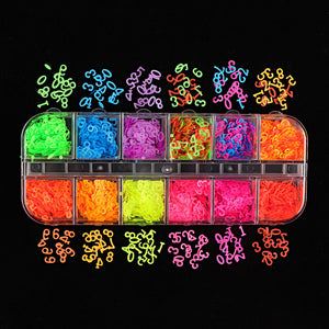 Fluorescent Number Nail Decorations - 12 Grit Box