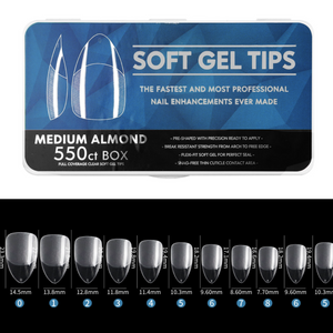 Almond - Medium Full Cover Soft Gel Nail Tips - 550pcs - Clear - Box