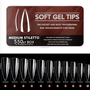 Stiletto - Medium Full Cover Soft Gel Nail Tips - 550pcs - Clear - Box