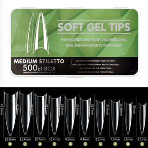 Stiletto - Medium Half Cover Soft Gel Nail Tips - 500pcs - Clear - Box