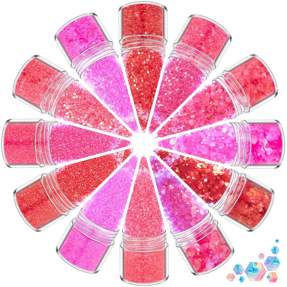 Glitter - 10g x 12pcs - Rose Red Pink