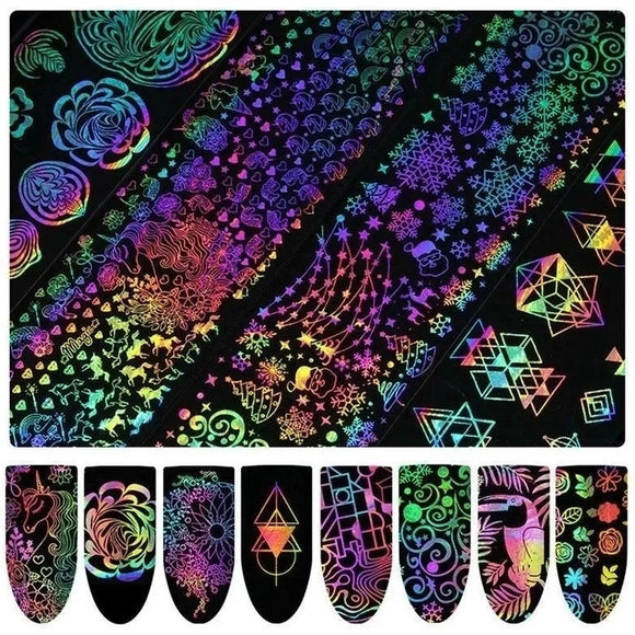 Holographic Nail Foil Transferer Paper - 8pcs