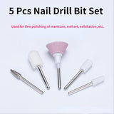 Nail Polishing Manicure Drill Bit Set - 5pcs