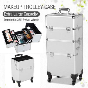 Storage Case - Professional Beauty Case / Makeup Case Trolley - 2 Layer (Big) - Silver