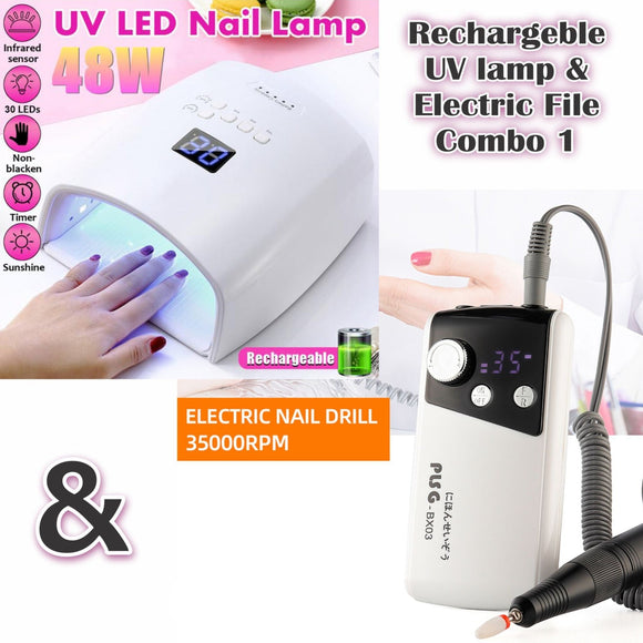 Rechargeable UV Lamp & Electric Nail File Drill - Combo 1