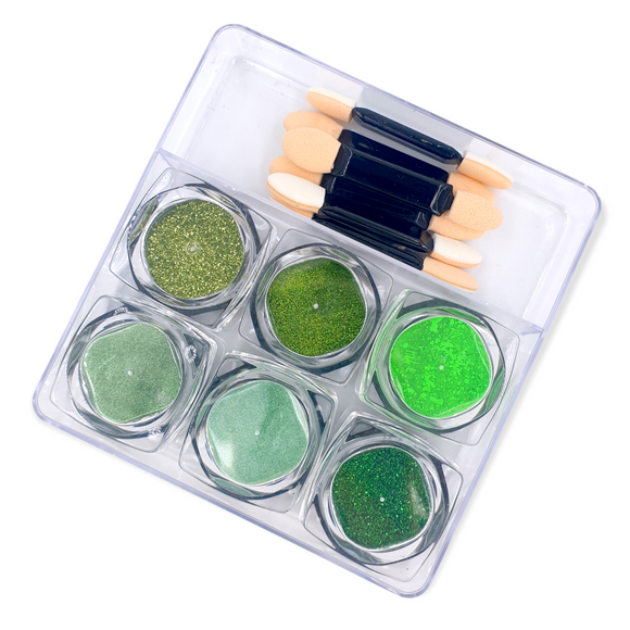 Vicovi - Chrome Powder & Glitter Set - Green - 6pcs