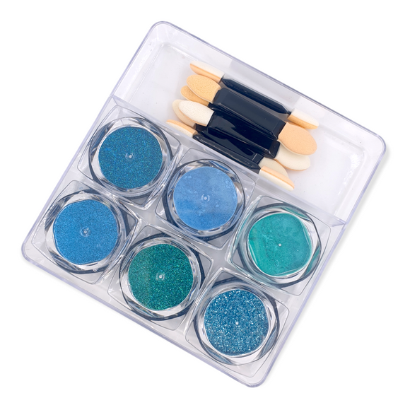 Vicovi - Chrome Powder & Glitter Set - Turquoise - 6pcs