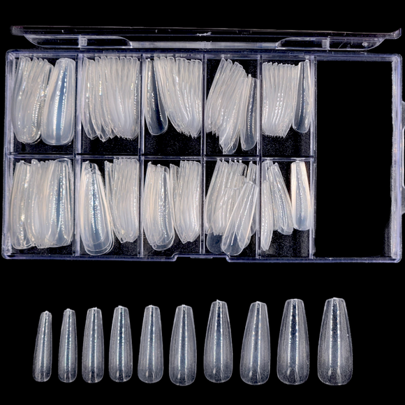 Coffin - Long Full Cover Nail Tips - 100pcs - Box - Clear