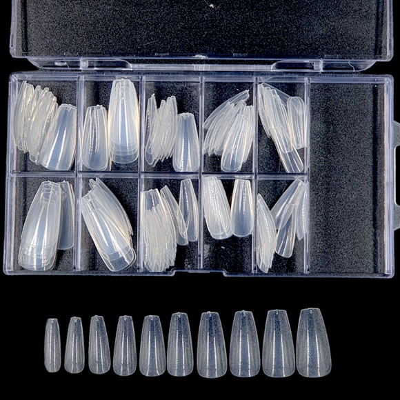 Coffin - Medium Full Cover Nail Tips - 100pcs - Box - Clear