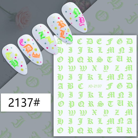 Nail Sticker - Alphabet - Neon Green