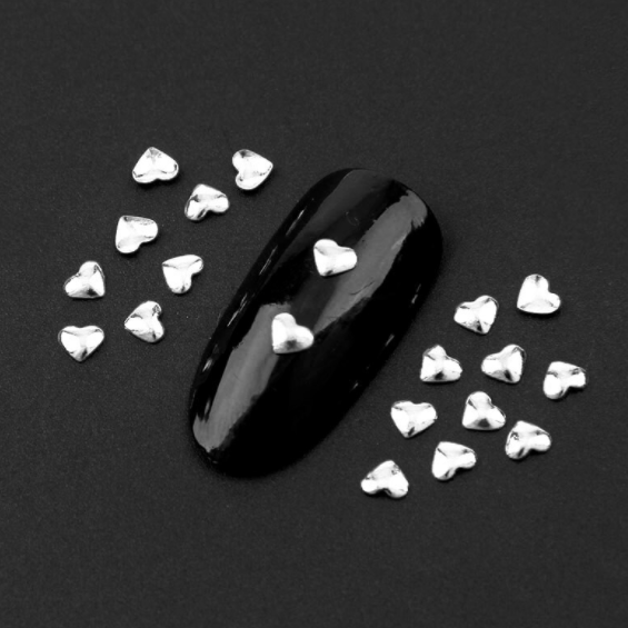 Metal Nail Jewelry - Silver Heart (2x3mm)- 20pcs